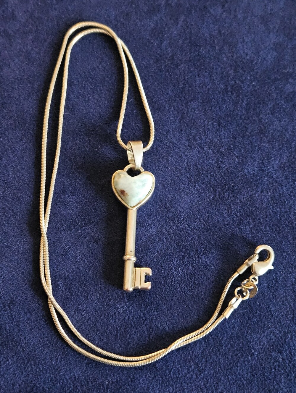 Natural Larimar Key Sterling Silver Necklace